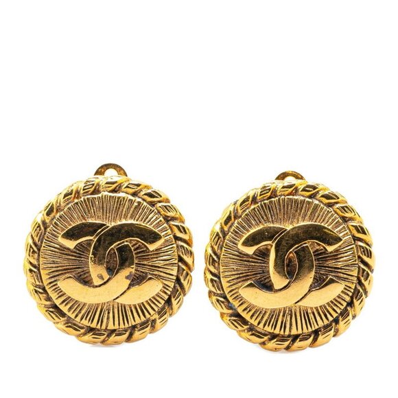 CHANEL Gold Logo Earrings - Picture 1 of 3